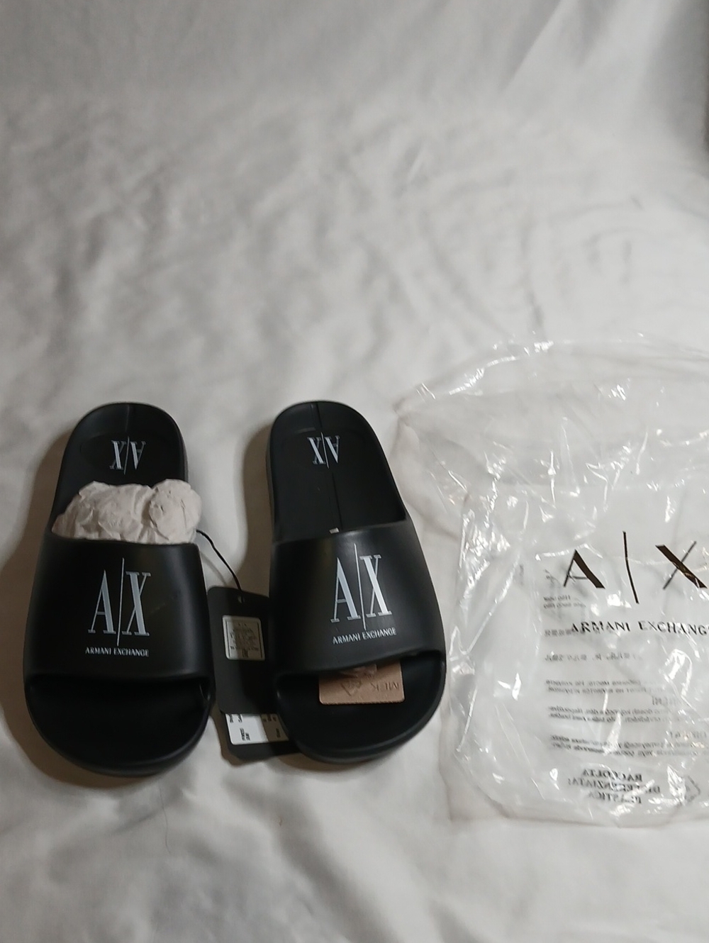 Armani Exchange Black Logo Slide Sandals - Picture 1 of 4